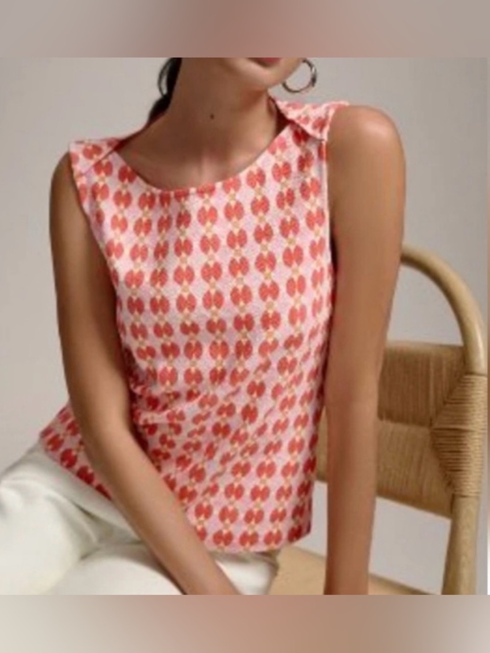 Maeve by Anthropologie Coral and Pink Geometric Patterned Blouse - Size XS